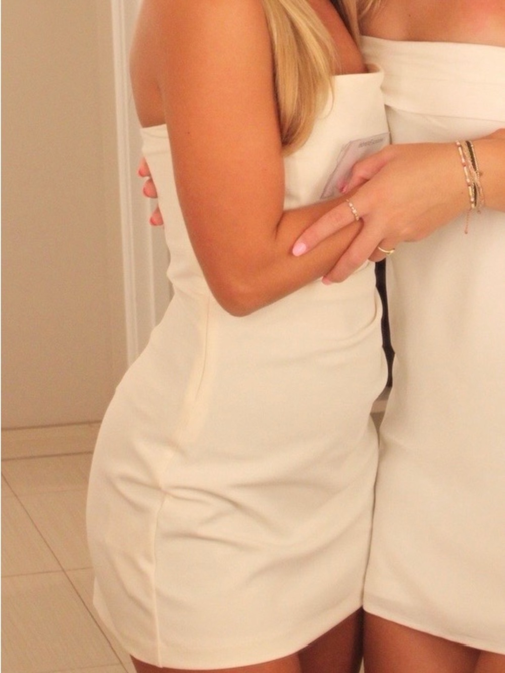 White/Cream Strapless Draped Mini Dress